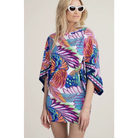 Trina Turk Swim Tunic Dress Cover Up Womens Large Floral Colorful Beach Resort - Picture 1 of 9